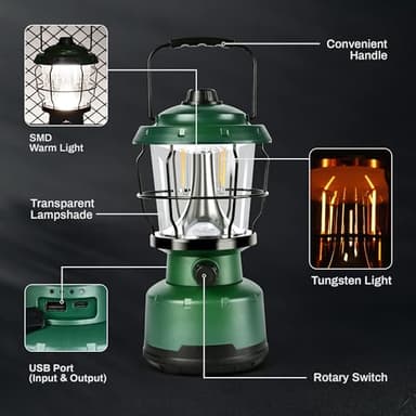 LED Camping Lantern, Rechargeable Batteries Powered Lanterns 2500LM, Water Resistant Emergency Lantern for Power Outage, Hurricane, Hiking - Image 6