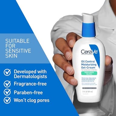 CeraVe Oil Control Moisturizing Gel-Cream, Face Moisturizer for Oily Skin, Niacinamide, Hyaluronic Acid & Oil Absorbing Technology To Rebalance Oily Skin, Non-Comedogenic, Fragrance Free & Oil-Free - Image 4