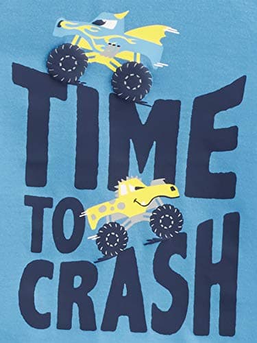 Simple Joys by Carter's Boys' 4-Piece Pajama Set (Short Sleeve Poly Top & Fleece Bottom), Forest Animals/Monster Trucks/Text Print, 3T - Image 2