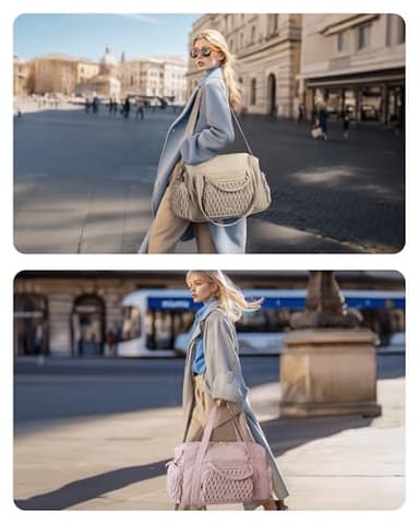 BAGSMART Quilted Duffle Bag for Women, Weekender Overnight Gym Travel Carry-On Bag, Camel - Image 2