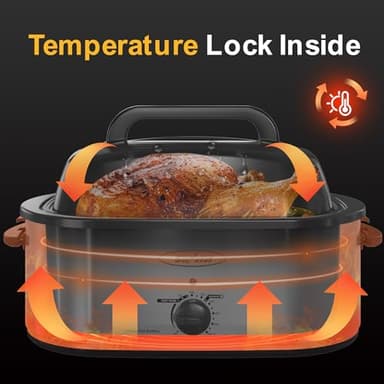 Sunvivi Roaster Oven, Electric Roaster Oven with Viewing Lid, 30lb 26-Quart Turkey Roaster with Unique Defrost/Warm Function, Large Roaster with Removable Pan & Rack, Stainless Steel, Silver - Image 2
