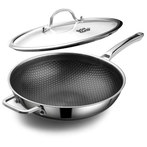 Wok pan,Hybrid 12 inch Wok with Lid, PFOA Free Cookware,non stick Stainless Steel Woks & Stir-fry pans Nonstick, Dishwasher and Oven Safe, Works on Induction - Image 1