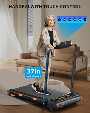 EVKRUN 4.0/7.8MPH Walking Pad Treadmill with Folding Slope, Larger Screen Display Under Desk Treadmill 300 lb Capacity, Portable Treadmills for Small Spaces, Home (with Handrail-7.8MPH) - Image 5