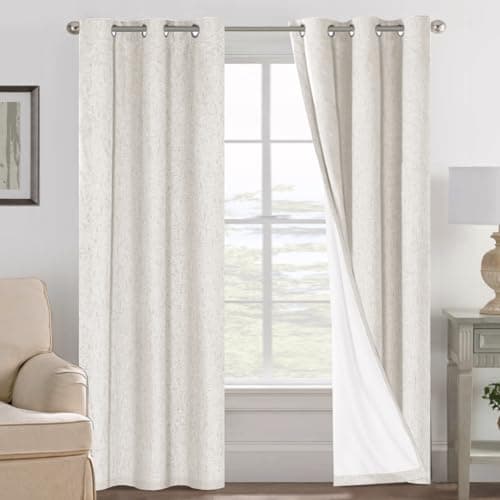 H.VERSAILTEX Ivory Curtains Blackout, 100% Blackout Linen Curtains with White Thermal Insulated Liner, Grommet Drapes Blackout Curtains for Living Room (2 Panels, 42 x 84 Inch, Ivory) - Image 1