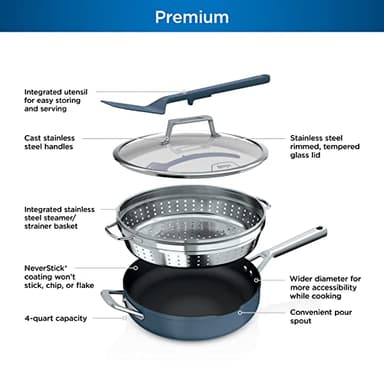 Ninja, Cookware, Steamer, Strainer Basket, Glass Lid and Spatula, Foodi NeverStick PossiblePan, Premium Set with 4-Quart Capacity Pan, Nonstick, Durable, Oven Safe Cookware, Cherry Tart, CW102BL - Image 11