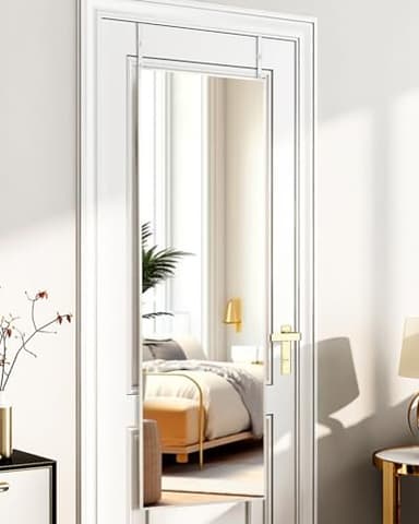 KOMCOTE Over The Door Full Length Mirror - 48x14 Inch Hanging Mirror for Bedroom, Closet, Living Room - No Drill Door Mount Mirror, Lightweight & Durable, Space-Saving, White - Image 1