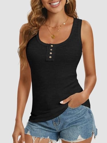 ATHMILE Women Sleeveless Basic Tops Summer Clothing Casual Ribbed Sleeveless Cami Tank Top Slim Fitted Blouses T Beach Black - Image 2