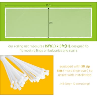 Banister Guard for Baby - 15ft x 3ft, Child Safety Net, Rail Balcony Banister Stair Mesh for Kids, Toys, Pets - White - Image 4