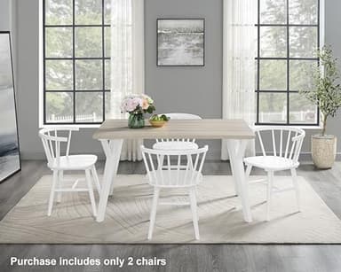 Roundhill Furniture Alwynn Contemporary Wooden Spindle Back Dining Chairs, Set of 2, White - Image 3