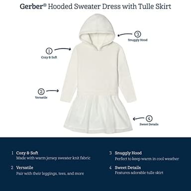 Gerber Baby Girls' Sweater Dress with Tulle Skirt, White, 12 Months - Image 6