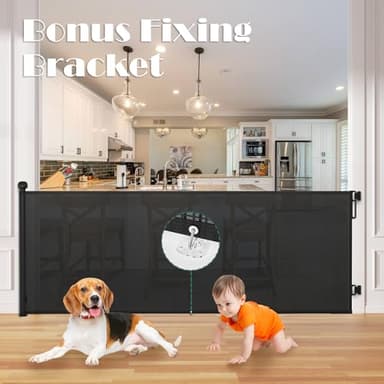 Babepai Retractable Baby Gates Extra Wide | 110" Wide x 34" Tall Dog Gates for Stairs | Indoor/Outdoor Use | Child Gates for Doorways, Deck, Porch, Hallways, Patio - Black - Image 5