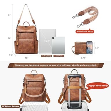Shrrie Vegan Leather Laptop Backpack for Women 15.6 inch Work Backpack Fashion Travel Backpack Purse for Travel College Work - Image 4