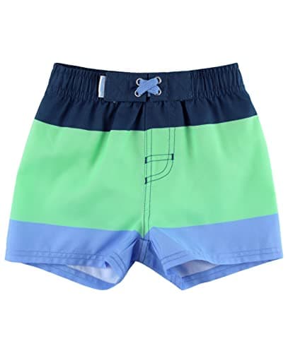 RUGGEDBUTTS Boys UPF50+ Sun Protection Striped Color Block Swim Trunks - Mint & Blue, 3T - Image 1