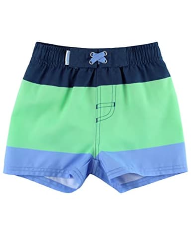RUGGEDBUTTS Boys UPF50+ Sun Protection Striped Color Block Swim Trunks - Mint & Blue, 3T - Image 1