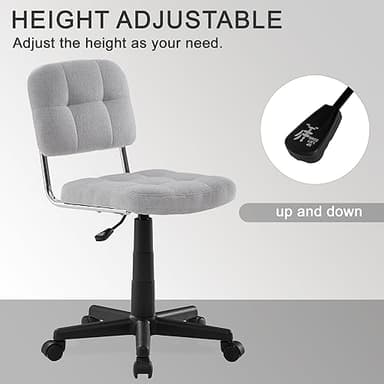 VECELO Modern Armless Home Office Desk Chair, 360°Rolling Swivel Adjustable Height for Make Up/Bed Room/Small Space, Linen Fabric - Image 4
