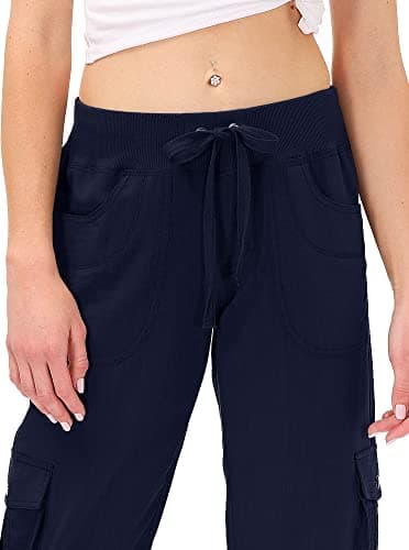 MoFiz Womens Capris with Pockets Loose Fit Casual Capri Pants Dressy Lightweight Ladies Baggy Cargo Pants for Hiking Navy 3XL - Image 3
