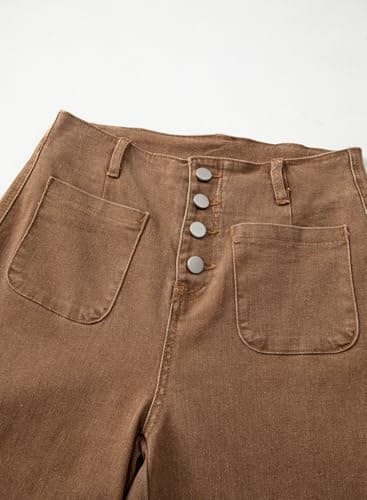 Sidefeel Women's Wide Leg Jeans High Waisted Stretchy Zimbaplatinum Straight Leg Jeans Buttoned Loose Denim Pants with Pocket Brown Size 14 - Image 9