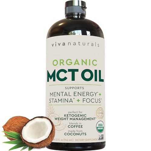 Viva Naturals Organic MCT Oil 32 fl oz - Best MCT Oil Organic for Coffee, MCT Coconut Oil Supports Energy & Mental Clarity, USDA Organic, Non-GMO, Paleo & Keto Certified, MCT Wellness - Image 1