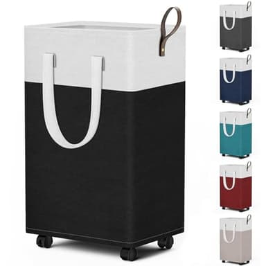 HomeHacks 75L Rolling Laundry Basket with Wheels, Collapsible & Waterproof Laundry Hamper, Mobile Clothes Hamper, Storage Laundry Bins with Handles for Laundry Room, Bedroom, Bathroom & Dorm, Black - Image 1