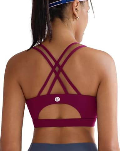 RUNNING GIRL Sports Bras for Women,Strappy Back Plus Size Bras Padded Workout Red Sports Bras Push up(WX2354 Winedred,M) - Image 1