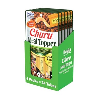 INABA Churu Meal Topper for Dogs, Complete & Balance, Creamy, Lickable Purée Dog Food Topper, 0.5 Ounce Tube, 24 Tubes (4 per Pack), Chicken Recipe - Image 1