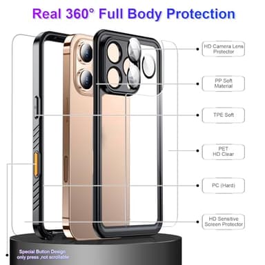 Temdan Compatible with iPhone 16 Pro Max Case Waterproof, Built-in Screen & Camera Protector IP68 Underwater Full Body 16FT Military Dropproof Shockproof Phone Case 6.9"-Black/Clear - Image 4