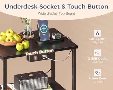 Casaottima Nightstand Set of 2 with Charger Station — USB Ports & Outlet, Bed SideTable with LED Lights, End Table with Fabric Drawers and Open Shelf, Bedside Table Night Stand for Bedroom, Black - Image 5