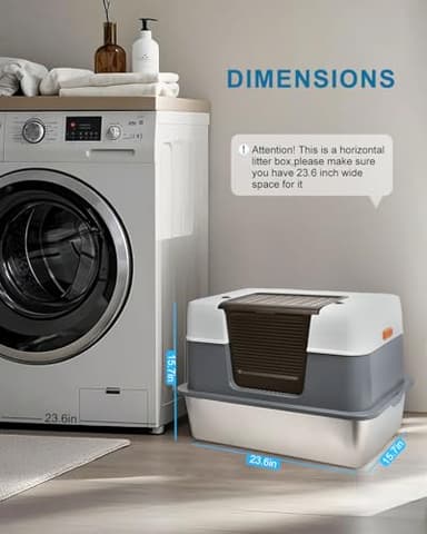 Scirove Stainless Steel Enclosed Cat Litter Box with Lid，Covered Metal Kitty Litter Box with Litter Mat and Odor Reduction Pack(2kg), Metal Scoop，Switchable Design, Easy Clean，Odor-Proof, Leak-Proof - Image 2