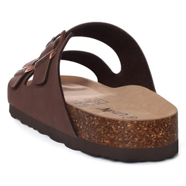 Litfun Women's Cork Footbed Sandal Summer Slip On Slide Sandals with Adjustable Buckle, Brown Size 9 - Image 4