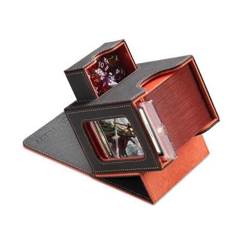 Mage Tech Card Deck Box for MTG Commander - Patented Design, Commander Display, Fits 100 Double-Sleeved Cards, 35pt Card Brick & Dice Tray - Grey/Orange - Image 1