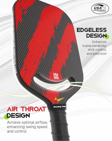 Warping Point Ascent Pickleball Paddles | Carbon Fiber Pickleball Racket with Aero Throat | Textured Grit Surface | 16mm Hexa Polymer Core | USAPA Approved | Designed for Power & Spin | Red - Image 3