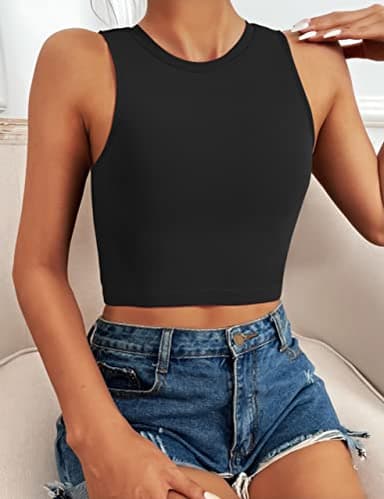 Natural Feelings Nudi Sports Bras for Women Removable Padded Yoga Tank Tops Sleeveless Fitness Workout Crop Tops Black - Image 5