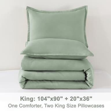 Litanika King Size Comforter Set Sage Green, 3 Pieces Lightweight Solid Comforter King Size, All Season Fluffy Down Alternative Comforter Bed Set Quilt Blanket - Image 8