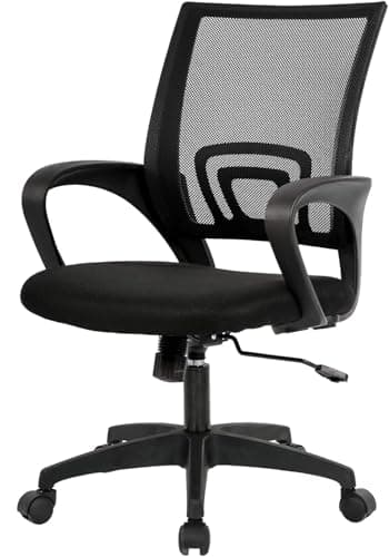 BestOffice | Ergonomic Office Chair | Mid-Back Swivel Desk Chair | Breathable Backrest & Lumbar Support | Adjustable Height | Sponge Seat | Rolling Wheels | Dark Black | for Adults & Women - Image 1