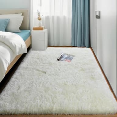 Amdrebio Ivory White Rugs for Bedroom Living Room, Soft Indoor Modern Area Rug 4x6 for Kids Room, Cute Fluffy Thick Fuzzy Carpet for Nursery Dorm, Home Decor, Furry Cream Rugs for Baby Teen Girls Boys - Image 5
