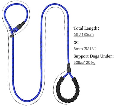 TagME Slip Leads for Dogs, 6 FT Heavy Duty Dog Leash with Padded Handle, Strong Rope No Pull Pet Training Leash for Small Dogs,Navy Blue - Image 2