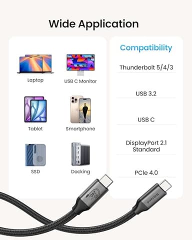 Silkland 80Gbps USB 4 Cable for Thunderbolt 5 Cable 4FT, [USB-IF Certified] 120Gbps Bandwidth for 16K/Dual 8K, 240W, Braided USB C Video Cable Compatible Thunderbolt 4/5, SSD, MacBook M4 Pro,Dock - Image 6