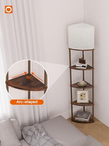 addlon Floor Lamp with Shelves, 5-Tier Adjustable Corner Lamp with 3 Color Temperatures & Linen Shade,Modern Floor Lamps for Living Room, Home Office & Bedroom (E26 LED Bulb Included, 800lm) - Brown - Image 3