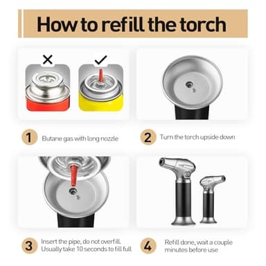 APSARAS USA Torch Lighter, Kitchen Torch for Cooking,Creme Brulee Torch with Lock Adjustable Flame for BBQ, Baking, Brulee Creme, Crafts (Butane Not Included) - Image 7