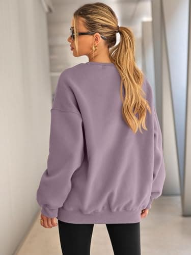 EFAN Womens Sweatshirts Hoodies Oversized Sweaters Crewneck Fleece Casual Tops Basic Comfy Fall Fashion Clothes 2025 Plus Size Maternity Workout Lounge Wear Winter Outfits LightPurple XL - Image 2