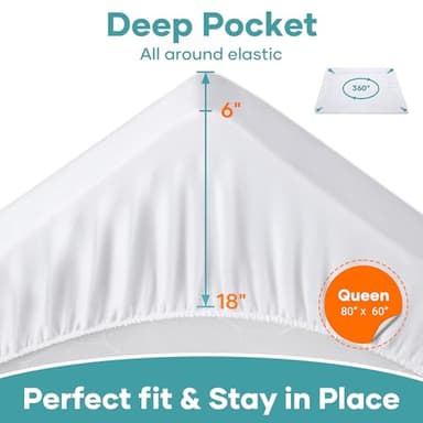 OhGeni 100% Waterproof Mattress Protector, Queen Size, Fitted Sheet with Deep Pockets, 6''-18'', Premium Noiseless Breathable Soft Material, Mattresses Cover for Bed - Image 4