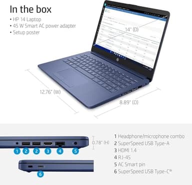 HP New 14" HD Ultra Light Thin Laptop, Quad-Core Intel Celeron Processor, 16GB RAM, 564GB (64GB eMMC+ 500GB Ext Driver), Upto 11 Hours, Windows 11 S + 1 Year Office 365+HubxcelAccessory, Royal Blue - Image 5