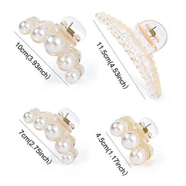 Mehayi 4 PCS Large Pearl Hair Claw Clips for Women Girls, Hair Barrette Clamps for Thick Thin Hair, Fashion Hair Accessories Headwear Styling Tools for Party Wedding - Image 2