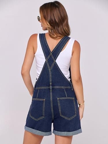 ANRABESS Overalls for Women Denim Shorts Overalls 2025 Summer Casual Loose Fit Adjustable Rompers Jean jumpsuit Bib Shortalls Washed Nightfall Blue X-Small - Image 3