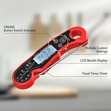 Meat Thermometer Digital for Grilling and Cooking - ANDAXIN Waterproof Ultra-Fast Instant Read Food thermometers with Backlight & Calibration for Kitchen, Deep Fry, BBQ, Grill(Red/Black), LCD - Image 3