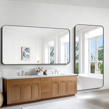 CIVENO Large Bathroom Mirror 72x36 inch, Black Rectangle Mirrors with Metal Frame, Rounded Corner Rectangular Mirror for Bathroom, Oversized Wall Mounted Mirror for Over Sinks Living Room Bedroom - Image 3