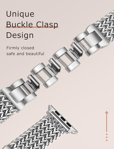 Minyee Compatible with Apple Watch Band 41/40/38/44/45/46/49/42mm Women, Dressy Stainless Steel Metal Chain Strap Designer Silver Cute Link Bracelet Wristband for iWatch Series 11 10 9 8 7 6 5 4 SE - Image 3