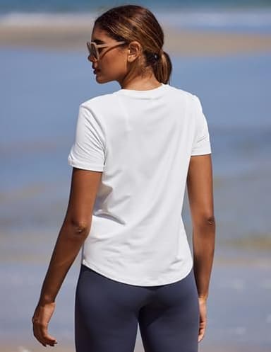 PINSPARK Soft Sun Shirt for Women UPF Protection Quick Dry Short Sleeve Crewneck Workout Tops Casual Garden Yoga Shirts,White Small - Image 2