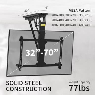 VIVO Electric Ceiling TV Mount for 32 to 70 inch Screens, Large Flip Down Motorized Pitched Roof VESA Mount, Master Pack, Black, MOUNT-E-FD70 - Image 2