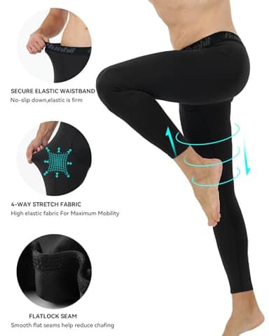 Runhit Men’s Compression Pants Running Tights Workout Leggings Athletic Base Layer Pants for Sports Yoga Basketball Black L - Image 3
